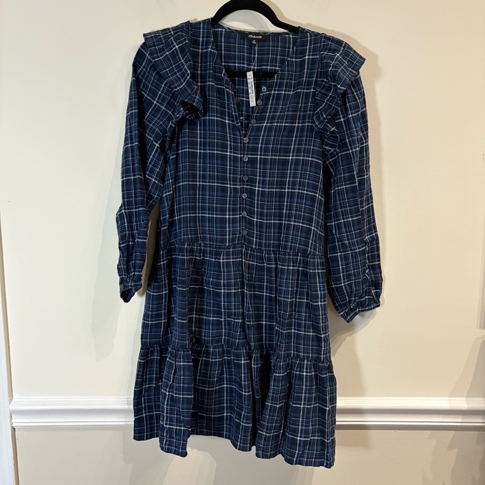 Madewell Gauze Ruffle-Trimmed Mini Dress Deep Indigo NWT - Picture 4 of 9